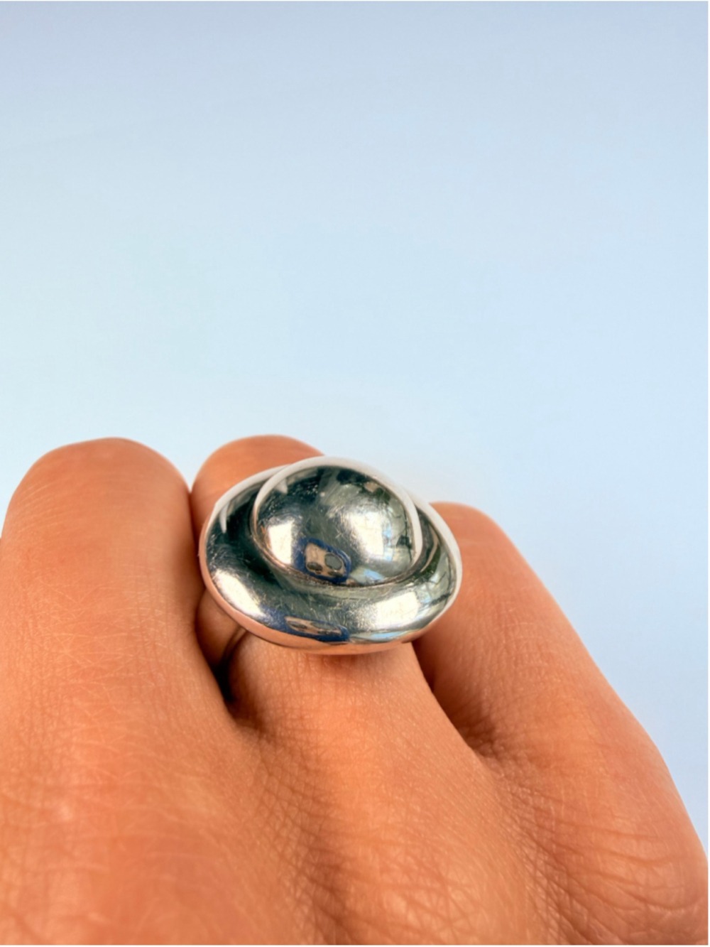 Modernist Saucer Disk Bullseye 925 Sterling Silver Jensen Vintage Ring - Picture 4 of 11